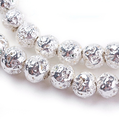 Electroplated Natural Lava Rock Bead Strands G-E429-01-6mm-S-1