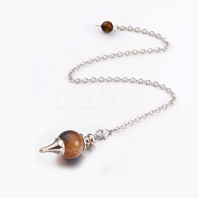 Natural Tiger Eye Sphere Dowsing Pendulums BJEW-E292-A09-1