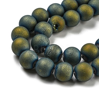 Electroplated Natural Agate Round Bead Strands G-M171-8mm-07-1