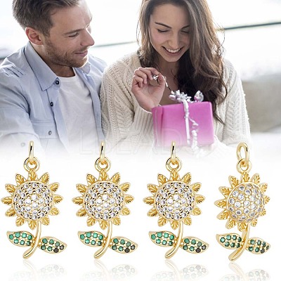 10Pcs Brass Micro Pave Cubic Zirconia Pendants KK-BBC0020-63-1