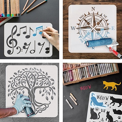 6Pcs 6 Styles PET Hollow Out Drawing Painting Stencils DIY-WH0394-0390-1