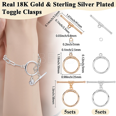 10Pcs 2 Colors Brass Toggle Clasps KK-BBC0021-22A-1