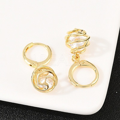 Hollow Oval Brass Clear Cubic Zirconia Leverback Earrings EJEW-H182-04B-G-1