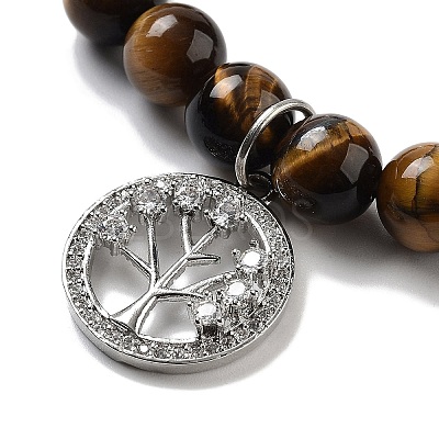Natural Tiger Eye Round Beaded Chakra Stretch Bracelets BJEW-K251-01E-1