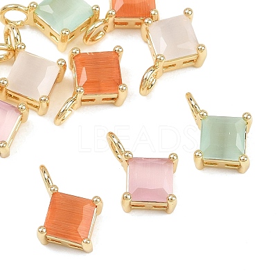 Brass Cat Eye Pendants KK-C251-09C-G-1