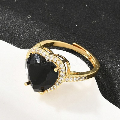 Heart Brass Micro Pave Cubic Zirconia Cuff Open Rings for Women CU-CBA0A21-02G-1