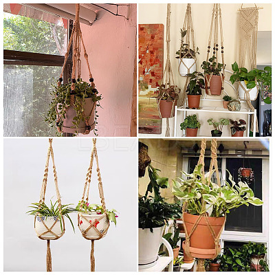 2Pcs Handmade Macrame Polyester Plant Hanger AJEW-HS0001-48-1