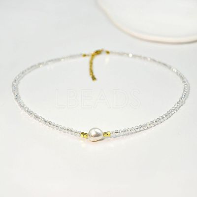 Natural Freshwater Pearl & Glass Beaded Necklaces for Women AC5368-10-1