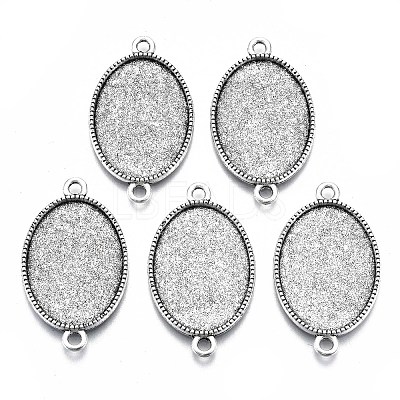 Tibetan Style Oval Alloy Cabochon Connector Settings TIBE-Q038-002B-AS-RS-1