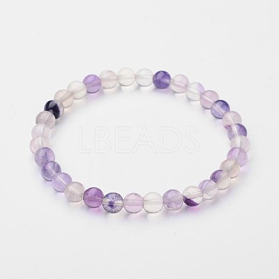Natural Fluorite Beaded Stretch Bracelets X-BJEW-F202-05-1