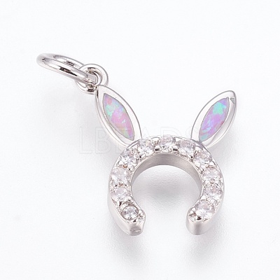 Brass Cubic Zirconia Bunny Pendants ZIRC-G144-07P-02-1