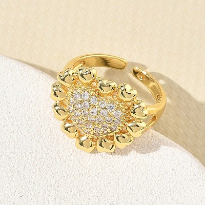 Brass Micro Pave Cubic Zirconia Cuff Open Rings for Women CU-CBA760A-13A-G-1