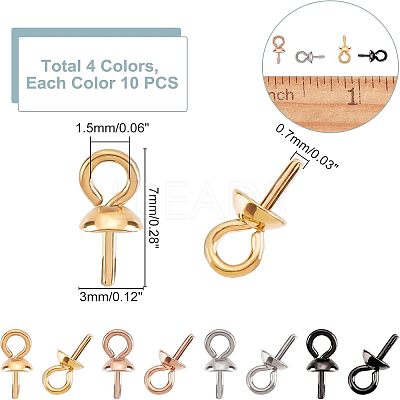 40Pcs 4 Colors Ion Plating(IP) 304 Stainless Steel Cup Pearl Peg Bails Pin Pendants STAS-UN0032-70-1