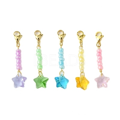 Star Glass & Seed Beads Pendant Decoration HJEW-JM02111-1