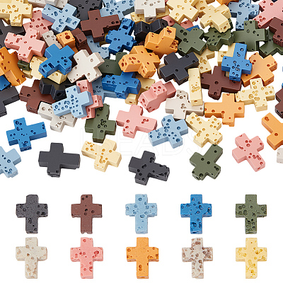 100Pcs 10 Colors Synthetic Lava Rock Beads G-ME0001-11-1