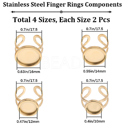 8Pcs 4 Size 201 Stainless Steel Cuff Ring Findings RJEW-BBC0001-11-1