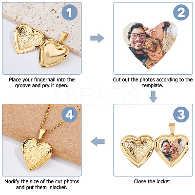 304 Stainless Steel Heart Locket Pendant Necklaces for Photo NJEW-WH0020-97A-1