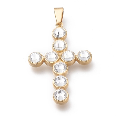 304 Stainless Steel Rhinestone Big Pendants X-STAS-O138-08G-1