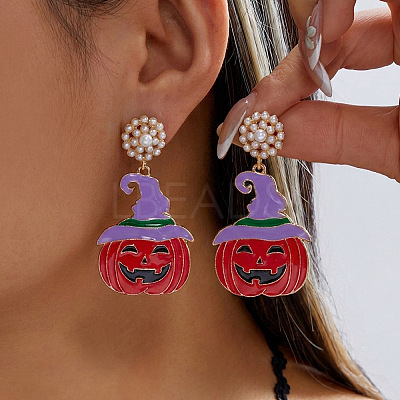 Halloween Alloy Enamel & Plastic Pearl Stud Dangle Earrings WG184D3-02-1