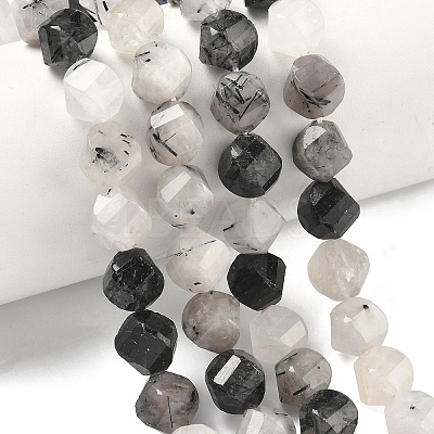 Natural Tourmalinated Quartz/Black Rutilated Quartz Beads Strands G-C267-B02-1