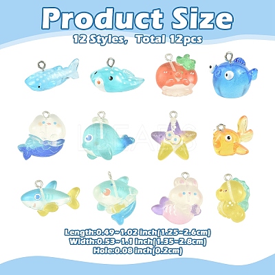 12Pcs 12 Styles Ocean Theme Transparent Resin Cartoon Pendants CRES-YW0002-75-1