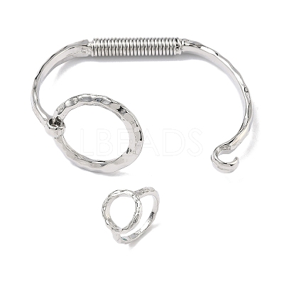 Ring Braaa Hammered Cuff Bangle & Ring Sets SJEW-C008-01P-1