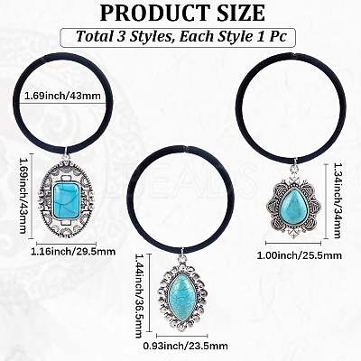 3Pcs 3 Styles Rubber & Synthetic Turquoise Elastic Hair Accessories AJEW-CY0001-75-1
