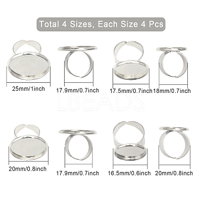 16Pcs 4 Size Adjustable Brass Finger Rings Components KK-CA0002-22S-1