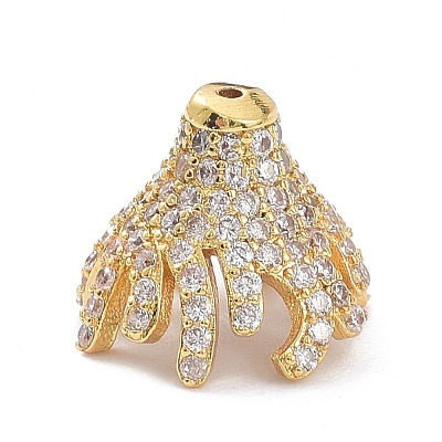 Brass Micro Pave Clear Cubic Zirconia Bead Caps ZIRC-P085-11G-1