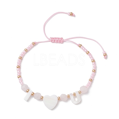 Valentine's Day Natural Rose Quartz & TOHO Round Seed Beads Braided Bead Bracelets for Women BJEW-MZ00244-02-1
