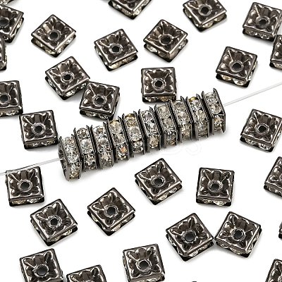 Brass Rhinestone Spacer Beads RB-A013-7x7-01B-1