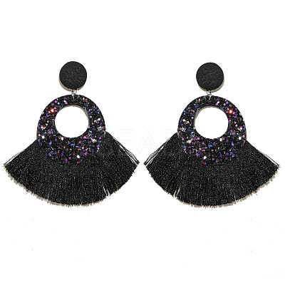 Bohemian Style Acrylic & Polyester Fan Tassel Stud Earrings FS-WGB5BEF-10-1