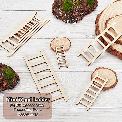 40Pcs 4 Style Unfinished Wooden Mini Ladders WOOD-OC0003-63-1