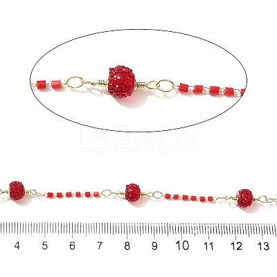 Brass Hexagonal Column Glass Seaded Beaded & Resin Round Beaded Link Chains CHC-G026-01D-1
