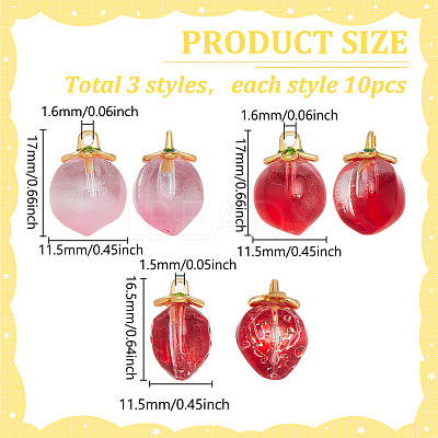 30Pcs 3 Styles Handmade Lampwork Fruit Pendants LAMP-WR0001-05-1