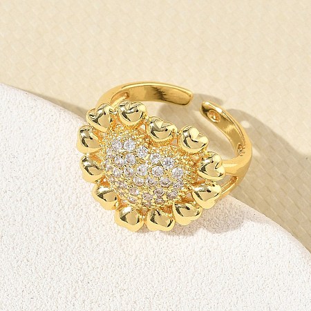 Brass Micro Pave Cubic Zirconia Cuff Open Rings for Women CU-CBA760A-13A-G-1