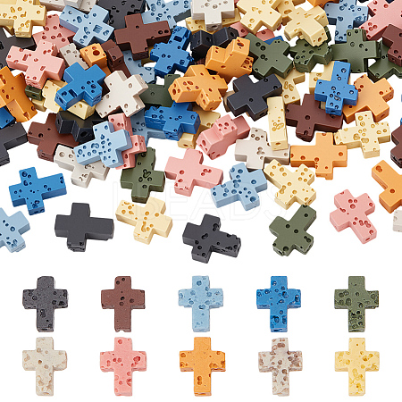 100Pcs 10 Colors Synthetic Lava Rock Beads G-ME0001-11-1