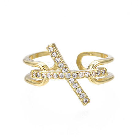 Sparkling Cubic Zirconia Initial Letter X Cuff Ring RJEW-N035-063-NF-1
