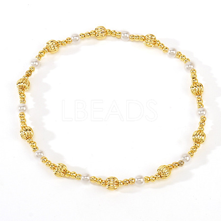 Fashionable Corrugated Brass & Plastic Imitation Pearl Beaded Stretch Bracelets for Women FW7019-1