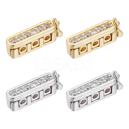 4Pcs 2 Colors Rectangle Brass Micro Pave Clear Cubic Zirconia Twister Clasps ZIRC-DC0001-31-1