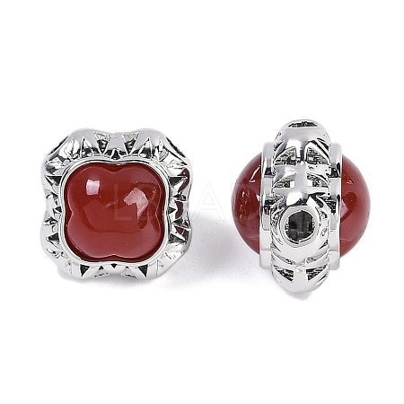 Brass Pave Natural Carnelian(Dyed & Heated) Beads KK-U043-38P-01-1