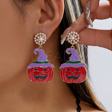 Halloween Alloy Enamel & Plastic Pearl Stud Dangle Earrings WG184D3-02-1