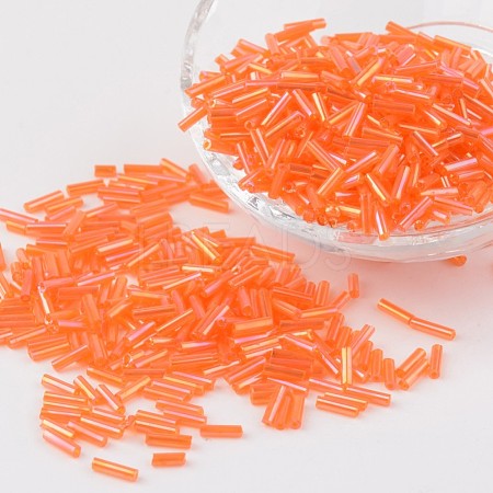 Transparent Colours Rainbow Glass Bugle Beads X-TSDB6MM169-1