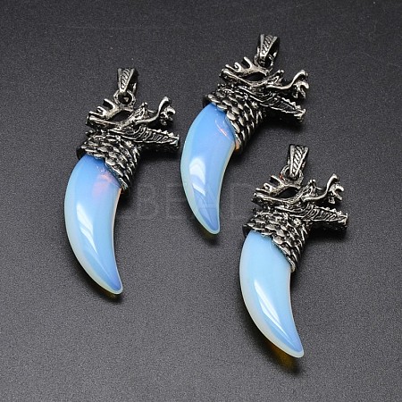 Tusk Shape with Dragon Antique Silver Zinc Alloy Opalite Big Pendants G-F228-62E-FF-1