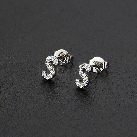 Brass Micro Pave Clear Cubic Zirconia Stud Earrings FS-WGC2F12-19-1