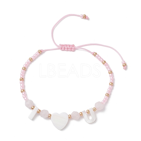 Valentine's Day Natural Rose Quartz & TOHO Round Seed Beads Braided Bead Bracelets for Women BJEW-MZ00244-02-1