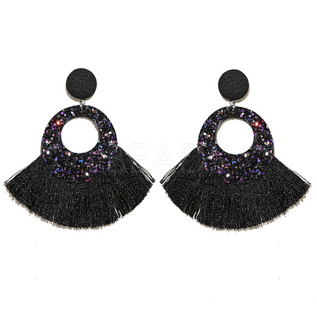 Bohemian Style Acrylic & Polyester Fan Tassel Stud Earrings FS-WGB5BEF-10-1
