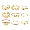 9Pcs 9 Style Brass Cuff Rings RJEW-LS0001-11G-2