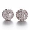 CZ Brass Micro Pave Grade AAA Clear Color Cubic Zirconia Round Beads KK-O065-10mm-05P-NR-1