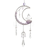 3Pcs 3 Styles Moon Natural Amethyst & Green Aventurine & Topaz Jade & 304 Stainless Steel & Brass Suncatchers HJEW-TA00488-2